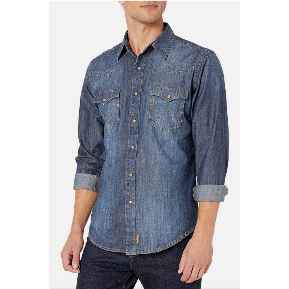Wrangler Retro Denim Chambray Pearl/Stone Snap Western Button Down Mens‎ XL